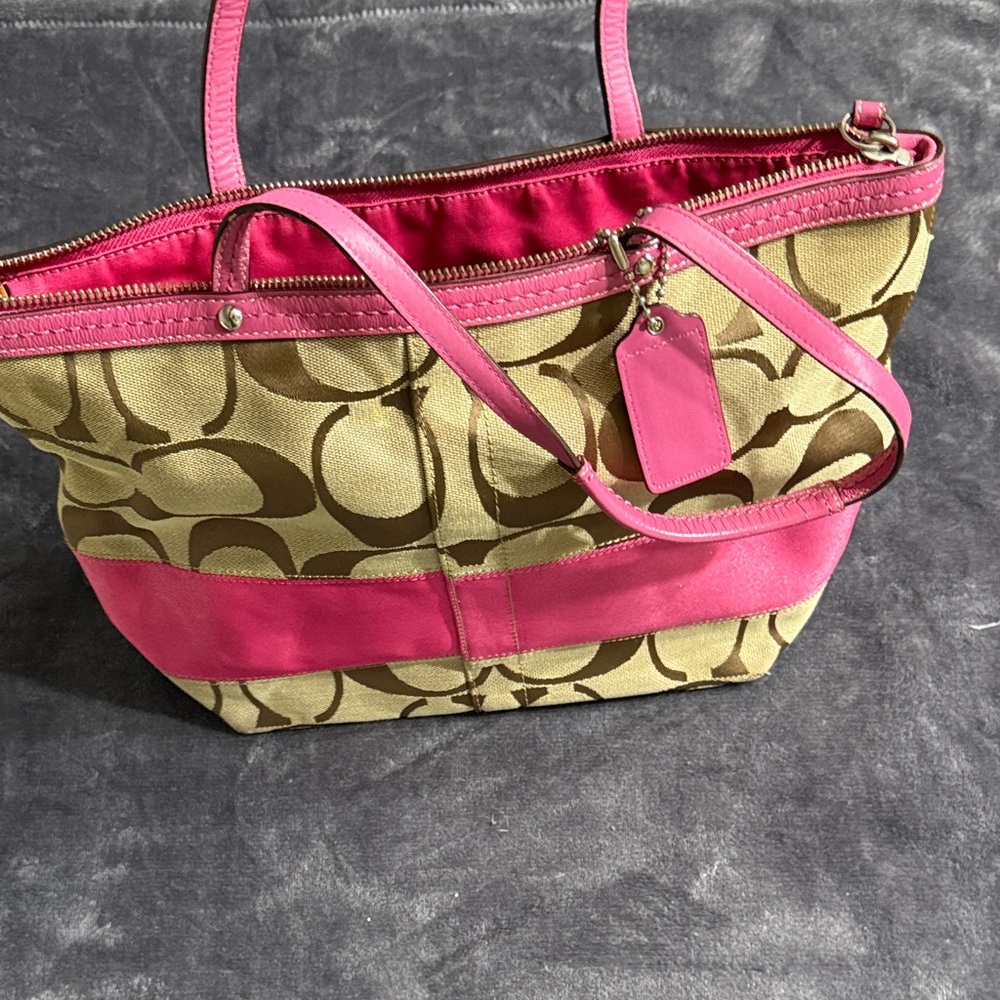 Coach Tan and Pink Signature Tote - Picture 3 of 3